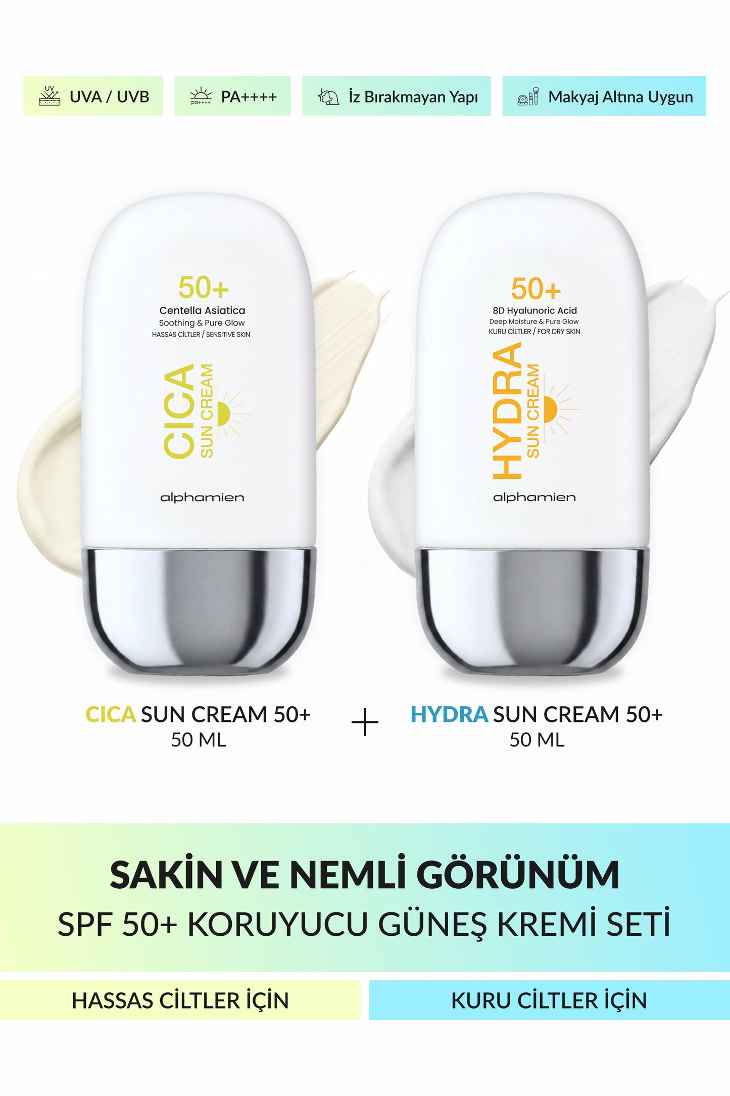 Cica Sun Cream + Hydra Sun Cream SPF50+ PA++++ UVA/UVB 50 ml 2’li Güneş Kremi Seti
