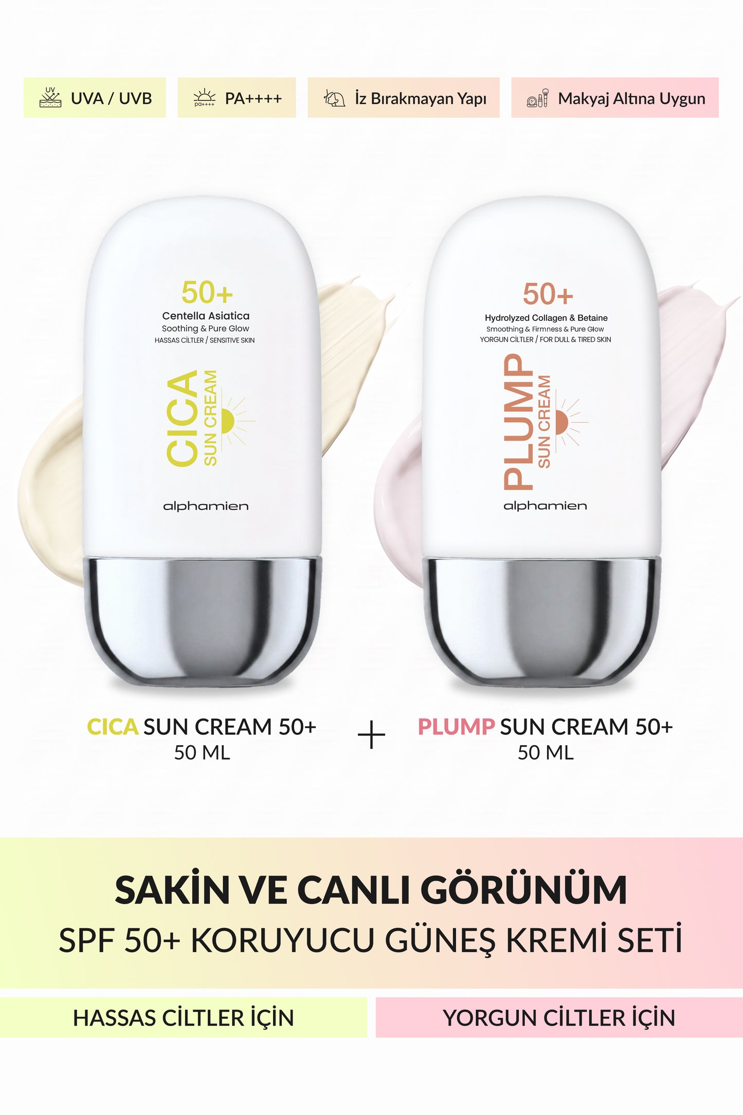 Cica Sun Cream + Plump Sun Cream SPF50+ PA++++ UVA/UVB 50 ml 2’li Güneş Kremi Seti
