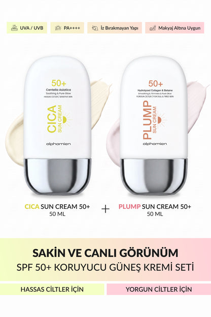 Cica Sun Cream + Plump Sun Cream SPF50+ PA++++ UVA/UVB 50 ml 2’li Güneş Kremi Seti