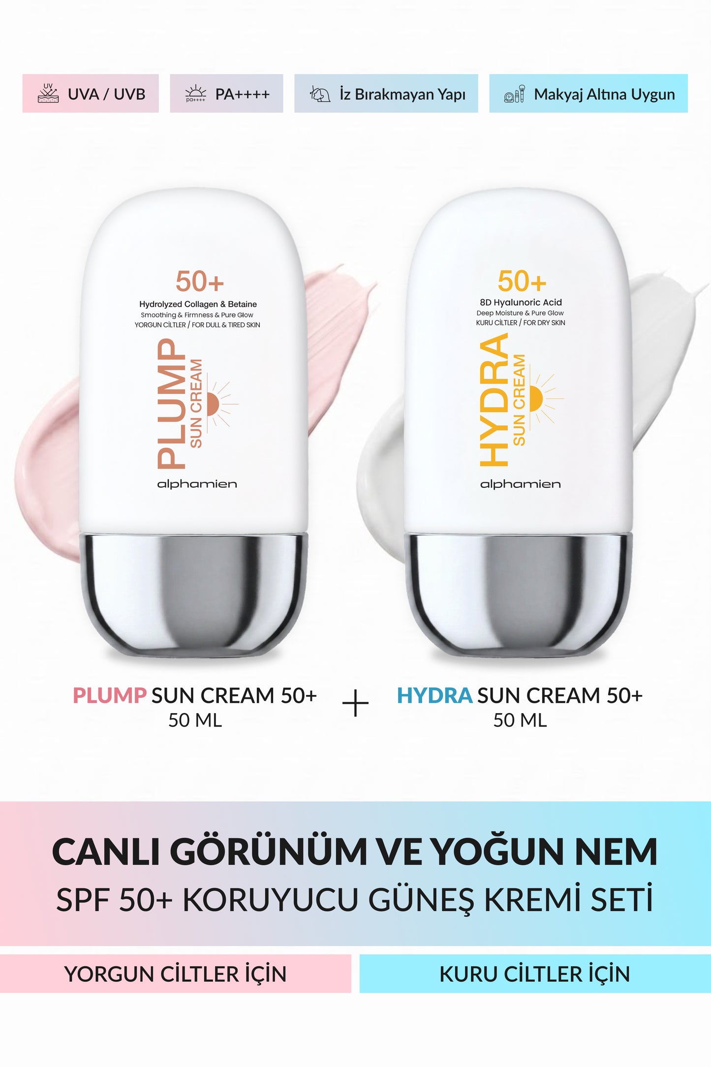 Plump Sun Cream + Hydra Sun Cream SPF50+ PA++++ UVA/UVB 50 ml 2’li Güneş Kremi Seti