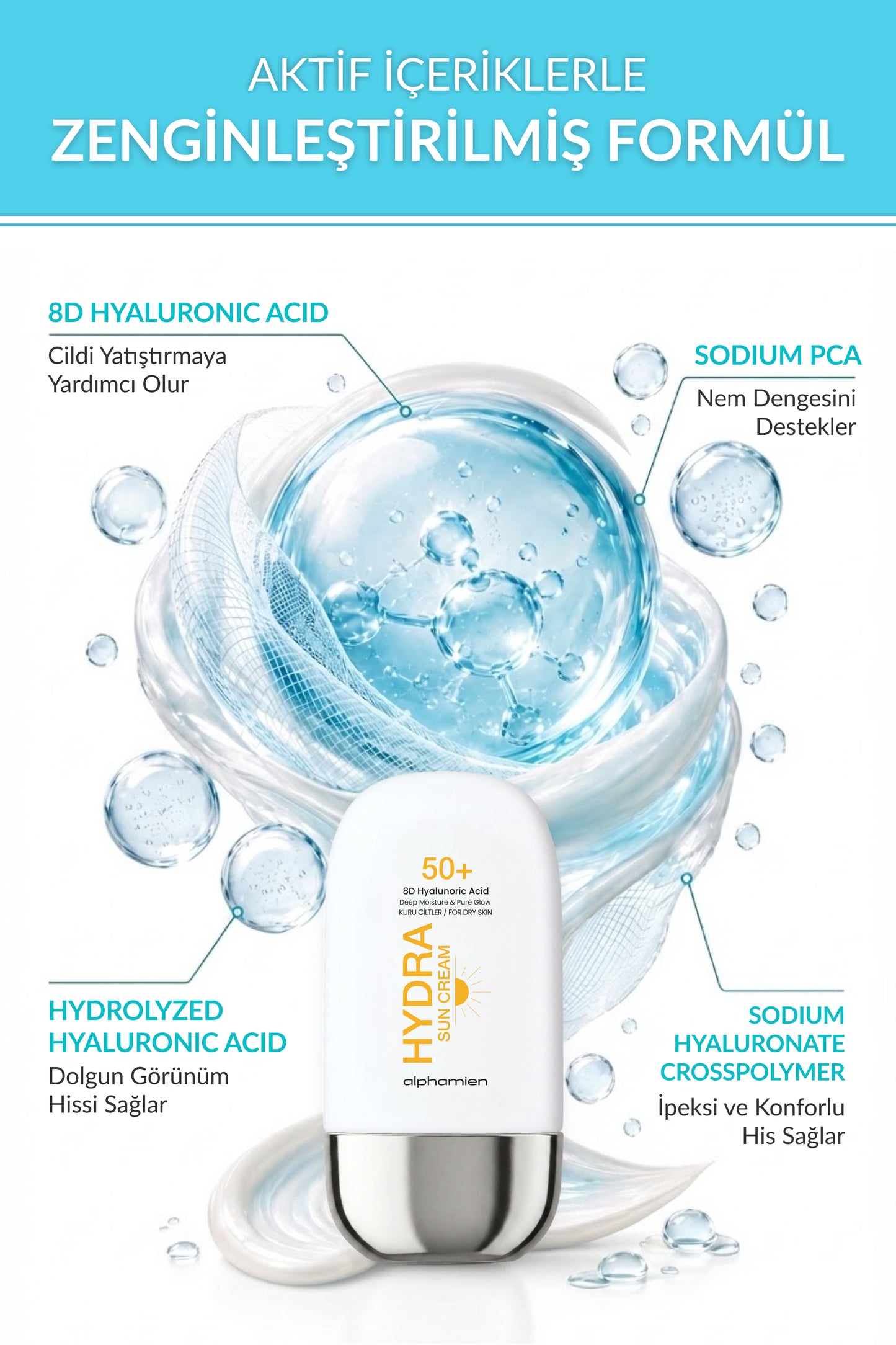Cica Sun Cream + Plump Sun Cream + Hydra Sun Cream SPF50+ PA++++ UVA/UVB 50 ml 3’li Güneş Kremi Seti