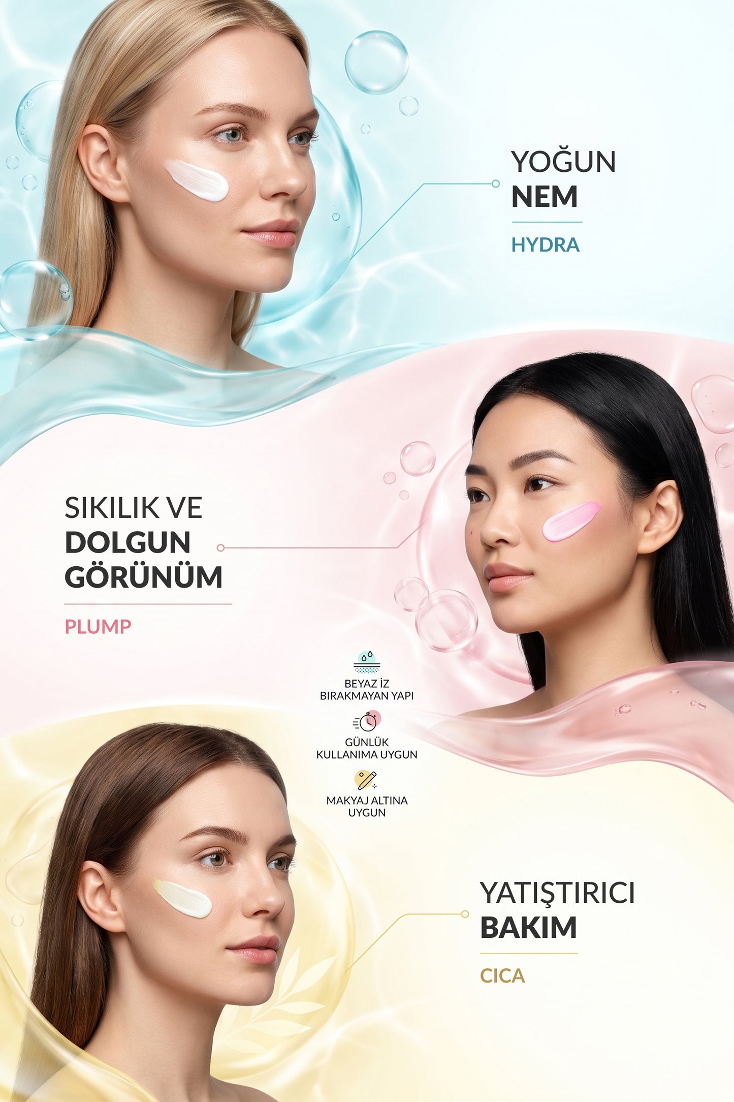 Cica Sun Cream + Plump Sun Cream + Hydra Sun Cream SPF50+ PA++++ UVA/UVB 50 ml 3’li Güneş Kremi Seti