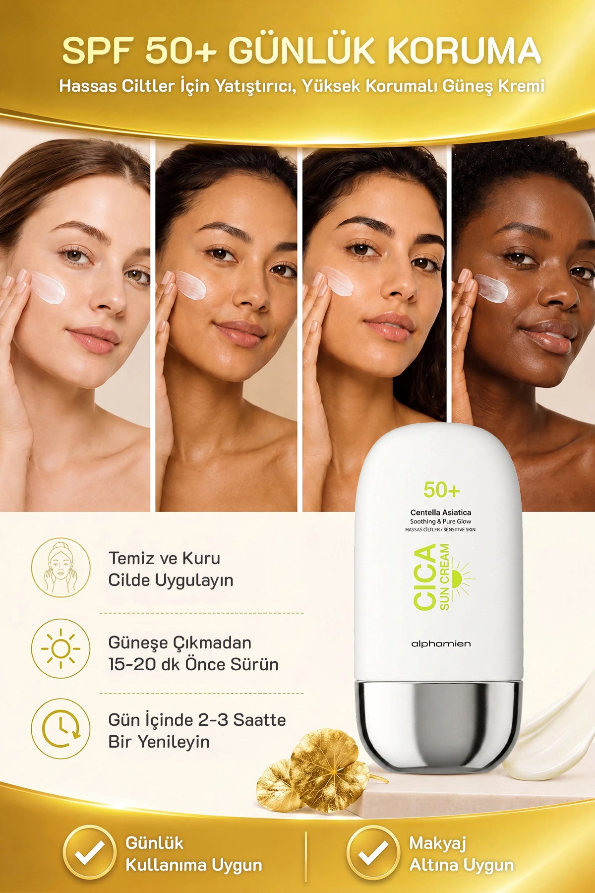 Cica Sun Cream Centella Asiatica / Hassas Ciltlere Özel SPF50+ PA+++++ UVA/UVB 50ml