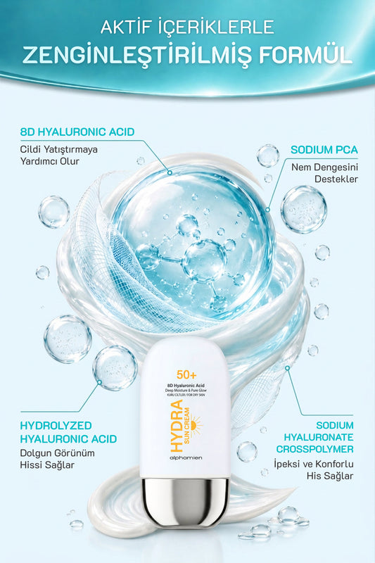 Hydra Sun Cream 8D Hyaluronic Acid / Kuru Ciltlere Özel SPF50+ PA+++++ UVA/UVB 50ml