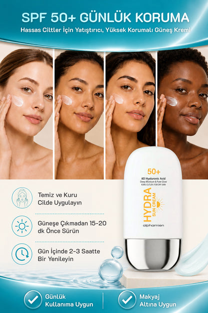 Hydra Sun Cream 8D Hyaluronic Acid / Kuru Ciltlere Özel SPF50+ PA+++++ UVA/UVB 50ml