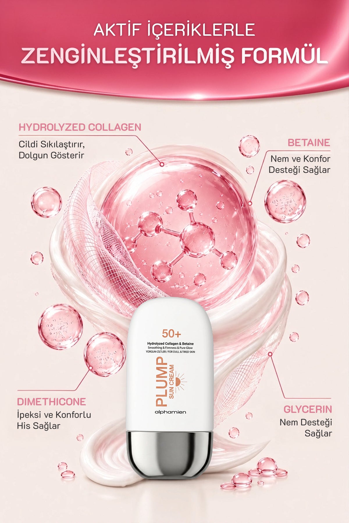 Plump Sun Cream Hydrolyzed Collagen & Betaine / Yorgun Ciltlere Özel SPF50+ PA+++++ UVA/UVB 50ml